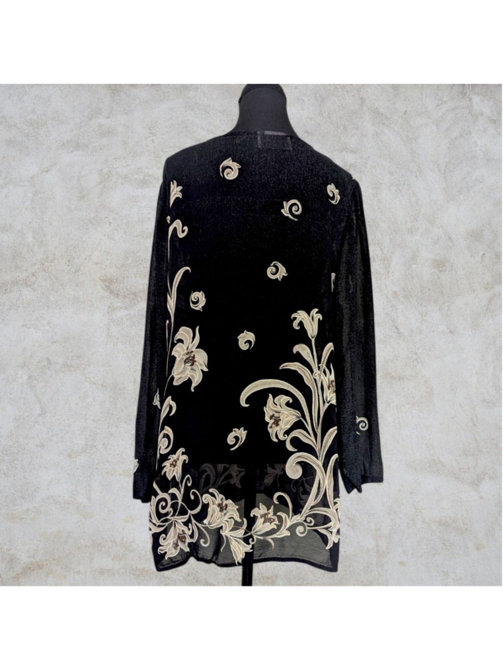 Vintage L’Amadei by D.P. Altomonte Tunic - Black/Beige Floral Embroidered L - Picture 4 of 13